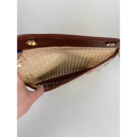 VINTAGE Raffia Rattan Leather Trim Woven Clutch Purse Handbag & Zip Pouch Bag - Picture 16 of 16